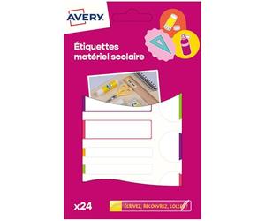 Avery APFLUO24 24 étiquettes matériel scolaire plastifiées fluo | 24 étiquettes matériel scolaire fluo