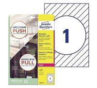 AVERY Autocollants pour vitres et surfaces transparentes sur feuille A4, diamètre 200 mm, en papier avec film plastifiant, 2 autocollants pour feuille, 10 feuilles par paquet, impression laser recto