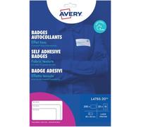 Avery Badge Autocollant Adhésif Textile 200 Badges Autocollants Soie Acétate Blanche 80 X 50 Mm Impression Laser Étiquettes Autocollantes Badges Personnalisables Vêtements Badge Avery