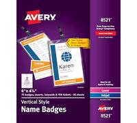 Avery Badges nominatifs personnalisables, 15,2 x 10,8 cm, 75 porte-badges verticaux avec cordons de serrage, inserts imprimables pour étiquettes nominatives avec billets (8521)