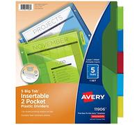 Avery Big Tab 11906 Lot de 24 intercalaires en plastique à deux poches, 5 onglets multicolores