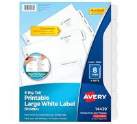 Avery Big Tab 14439 Lot de 4 intercalaires imprimables avec étiquette blanche facile à décoller