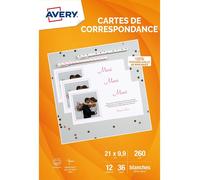 Avery - Blanc - 210 X 99 Mm - 260 G/M² - 36 Carte(S) (12 Feuille(S) X 3 Cartes