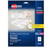 Avery Blanc mat imprimable avec des Services Tear-away Stubs, 1-3/10,2 cm X 5-1/5,1 cm, Lot de 500 (16795) Lot de 200 1 pièce blanc