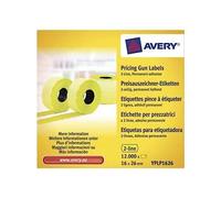 AVERY - Boite de 10 rouleaux de 1200 étiquettes autocollantes jaunes pour étiqueteuse 2 lignes (total de 12000 étiquettes). Format 26 x 16 mm. Adhésif permanent.