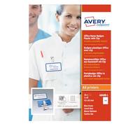 AVERY - Boite de 20 badges type Office bleus avec clip de suspension métal, Format 37 x 75 mm