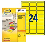 AVERY - Boite de 2400 étiquettes autocollantes jaunes fluo multi-usages, Format 70 x 35 mm, Impression copieur, (DP24J-100)