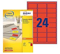 AVERY - Boite de 2400 étiquettes autocollantes rouges fluo multi-usages, Format 70 x 35 mm, Impression copieur, (DP24R-100)