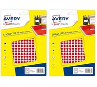 Avery Boite de 2940 Etiquettes multi usages 8 mm Rouge (Lot de 2)
