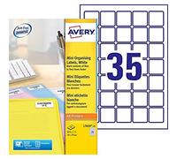 Avery Boite de 875 Etiquettes de chemises Mini Adhésif 35 x 35 mm Blanc