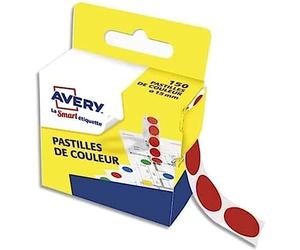 AVERY Boîte distributrice de 150 pastilles adhésives Ø15 mm. Coloris rouge.