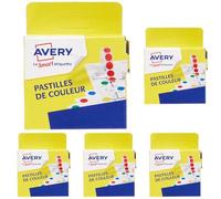 AVERY - Boite distributrice de 150 pastilles jaunes autocollantes. Diamètre 15 mm. (Lot de 5)