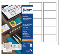 Avery C32011-25 - Cartes de visite blanches à bords lisses 85 x 54 mm - Impression laser, jet d'encre, copieur