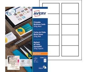 Avery C32011-25 - Cartes de visite blanches à bords lisses 85 x 54 mm - Impression laser, jet d'encre, copieur