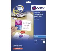 Avery - C32028-10 - 80 cartes de visite à bords lisses Recto Brillant/Verso aspect mat 250 g/m² pour imprimantes jet d'encre - 85 x 54 mm