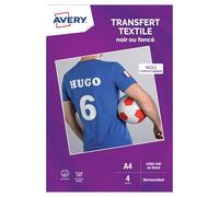 Avery Transferts textiles personnalisables A4 – Jet d'encre noirs/foncés – 4 feuilles