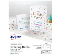 AVERY Cartes de vœux imprimables, à moitié pliées, 14 x 21,6 cm, blanc texturé, 30 cartes vierges avec enveloppes (3378)