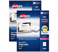 Avery Cartes imprimables avec technologie Sure Feed, 10,2 x 15,2 cm, taille carte postale américaine, laser, lot de 2, 100 cartes par paquet, 200 cartes postales vierges au total (15389)