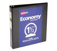 Avery Classeur économique à 3 anneaux 3,8 cm, anneaux ronds, peut contenir du papier de 21,6 x 27,9 cm, 12 classeurs noirs (05725)