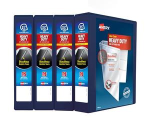 Avery Classeur robuste à 3 anneaux, anneau incliné One Touch de 3,8 cm, peut contenir du papier de 21,6 x 27,9 cm, 4 classeurs bleu marine (79871)