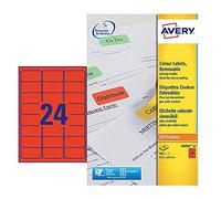 Avery Coloré Etiquettes - Rouge (20 Feuilles, 24 par Feuille)