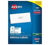 Avery Copier 5360 Lot de 2 100 étiquettes d'adresse permanentes 1 1/2" x 2 13/16" Blanc