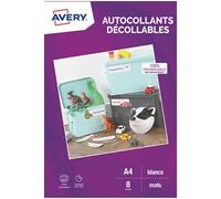 Avery Dennison 8 autocollants blancs mats - enlevables sans trace - A4 -Jet d'encre