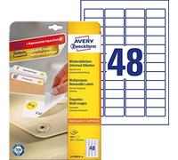 Avery Étiquettes L4736 – Auto-adhésif amovible, blanc, 45,7×21,2 mm, 480 étiq. (10×48)
