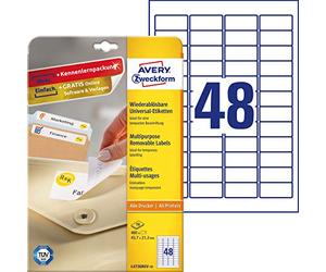 Avery Dennison L4736REV-10 Étiquettes universelles réutilisables Blanc 45.7 x 21.2 mm 10 feuilles (Import Allemagne)