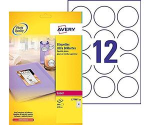 Avery Dennison Lot de 25 feuilles d'étiquettes rondes et brillantes Blanc