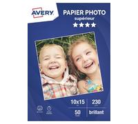 Avery – Papier photo A6 230 g/m² Brillant – 50 feuilles 10 x 15, Jet d'encre, séchage instantané, FSC