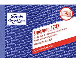 Avery Dennison Zweckform reçu TVA Présenté séparément 1ère 2ème et 3ème Page Papier Imprimé non-carbon A6 sur, 3 x 40 pages (texte allemand)
