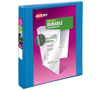 Avery Durable View Classeur à 3 anneaux, anneaux inclinés de 2,5 cm, capacité de 250 feuilles, DuraHinge, tranche de 3,6 cm de large, couvertures et dos transparents personnalisables, 1 classeur bleu