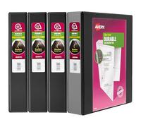 Avery Durable View Classeur à 3 anneaux, anneaux obliques de 3,8 cm, 4 classeurs noirs (05738)