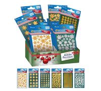 Avery España 52937 - Assortiment de mini étoiles adhésives brillantes de Noël 6 références, total 60 autocollants
