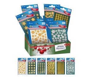 Avery España 52937 Assortiment de mini étoiles adhésives brillantes de Noël, 6 références, total 60 autocollants