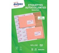Avery Étiquettes d'adressage autocollantes – Pochette 252 – 63,5×38,1 mm – Imprimables jet d'encre