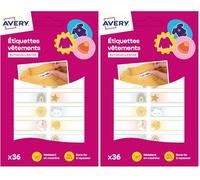 Avery Étiquettes Autocollantes à motif ciel Inscriptibles 36 Pièces - autocollant Personnalisable avec un marqueur permanant - Durable Lavable jusqu'à 40C et sèche-linge - 1,3 x 4,5 cm (Lot de 2)