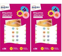 Avery Étiquettes Autocollantes à motifs smiley Inscriptibles 36 Pièces - autocollant Personnalisable à l'aide d'un marqueur permanant - Durable Lavable jusqu'à 40C et sèche-linge - 1,3 x 4,5 cm