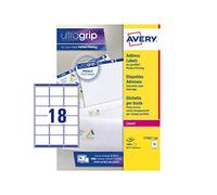 Avery Étiquettes Autocollantes Blanches, 1800 Pièces, L7161-100, 63,5 x 46,6 mm, Papier A4, Feuille A4, Pour Imprimantes Laser, Anti-Bourrage, Papier FSC, Pour adressage et expédition