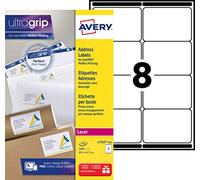 AVERY - 2000 Étiquettes Adresse Autocollantes Blanches Personnalisables - Sans Bourrage - Format 99,1 x 67,7 mm - Impression Laser
