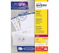 Avery Étiquettes Autocollantes Blanches, 2100 Pièces, L7160-100, 63,5 x 38,1 mm, Papier A4, Feuille A4, Pour Imprimantes Laser, Anti-Bourrage, FSC Certifiées, Pour adressage et expédition