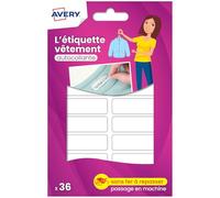 Avery – Étiquettes autocollantes pour vêtements – Sachet de 36 – 45 x 13 mm – Blanc