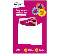 Avery Étiquettes Autocollantes Blanches Inscriptibles 90 Pièces - autocollant Personnalisable à l'aide d'un marqueur permanant - Durable Lavable jusqu'à 40C et sèche-linge - 1,3 x 4,5 cm