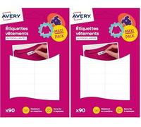 Avery Étiquettes Autocollantes Blanches Inscriptibles 90 Pièces - autocollant Personnalisable à l'aide d'un marqueur permanant - Durable Lavable jusqu'à 40C et sèche-linge - 1,3 x 4,5 cm (Lot de 2)