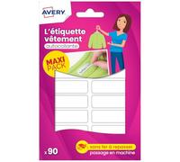 Avery Étiquettes Autocollantes Blanches Inscriptibles 90 Pièces - autocollant Personnalisable avec un marqueur permanant - Durable Lavable jusqu'à 40C et sèche-linge - 1,3 x 4,5 cm
