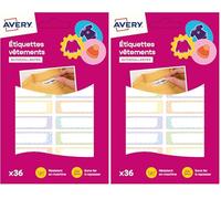 Avery Étiquettes Autocollantes couleurs pastel Inscriptibles 36 Pièces - autocollant Personnalisable avec un marqueur permanant - Durable Lavable jusqu'à 40C et sèche-linge - 1,3 x 4,5 cm (Lot de 2)