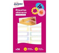 Avery Étiquettes Autocollantes couleurs pastel Inscriptibles 36 Pièces - autocollant Personnalisable avec un marqueur permanant - Durable Lavable jusqu'à 40C et sèche-linge - 1,3 x 4,5 cm