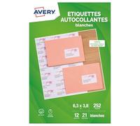 Avery Étiquettes d'adressage autocollantes – Pochette 252 – 63,5×38,1 mm – Imprimables jet d'encre
