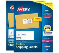 Avery Étiquettes d'adresses d'expédition, imprimantes laser, 2 x 4 étiquettes, adhésif permanent, Trueblock 5,000 labels (2 packs of 2,500)